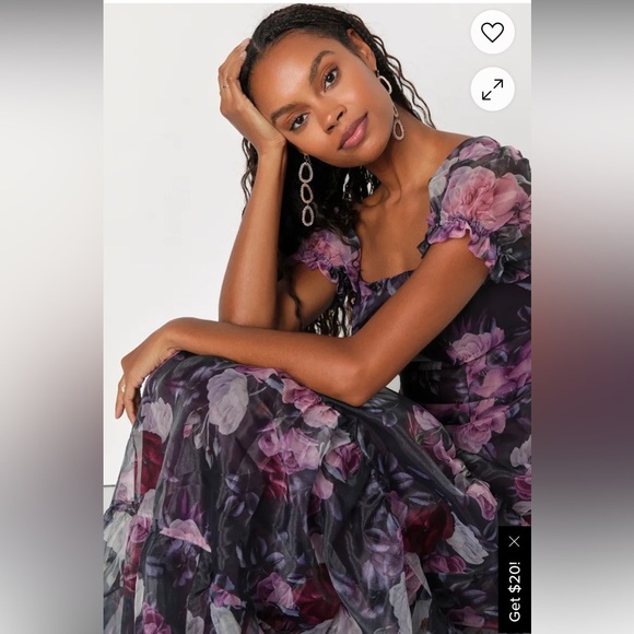 NWT Delightful Expression Black Floral Organza Tiered Maxi Dress Small $148 - Picture 2 of 11